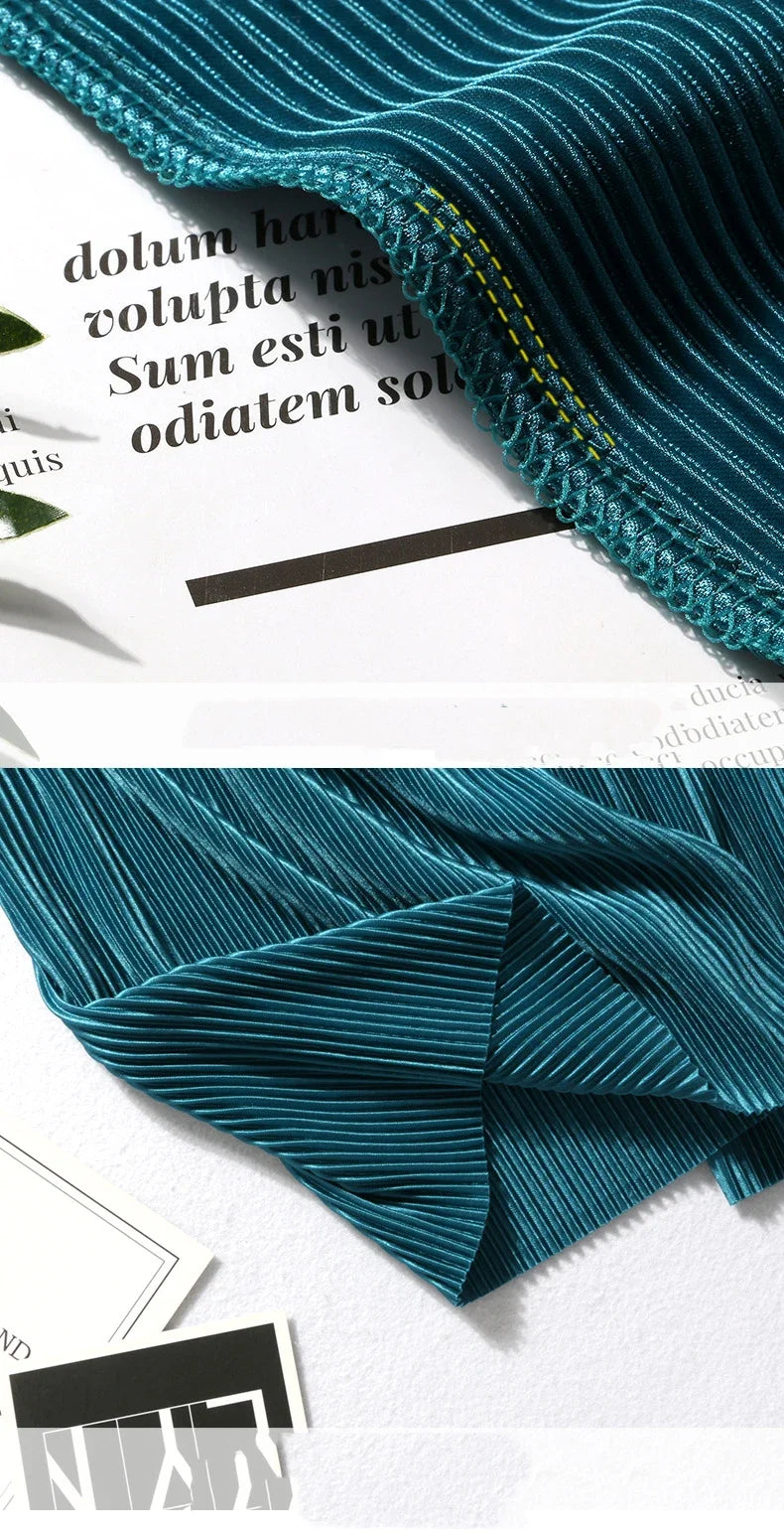 Women Fashion Summer Wide Leg Pants Pleated Ice Silk Trousers Elastic Waist Loose Casual Pants - Smarsty