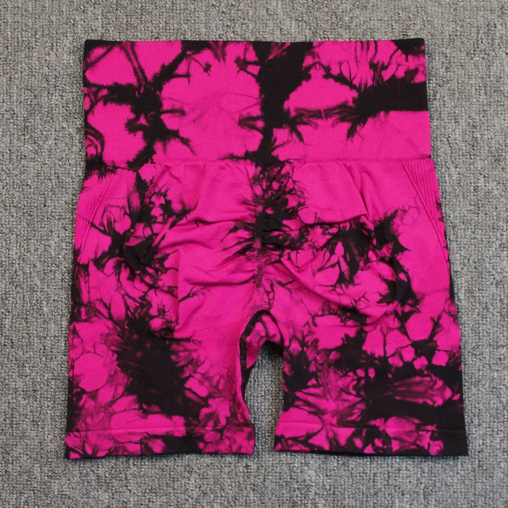 Tie-Dye Yoga Shorts for Women High Elastic Gym Shorts Push Up Sports Shorts Running Workout Fitness Women Short Sports Leggings - Smarsty