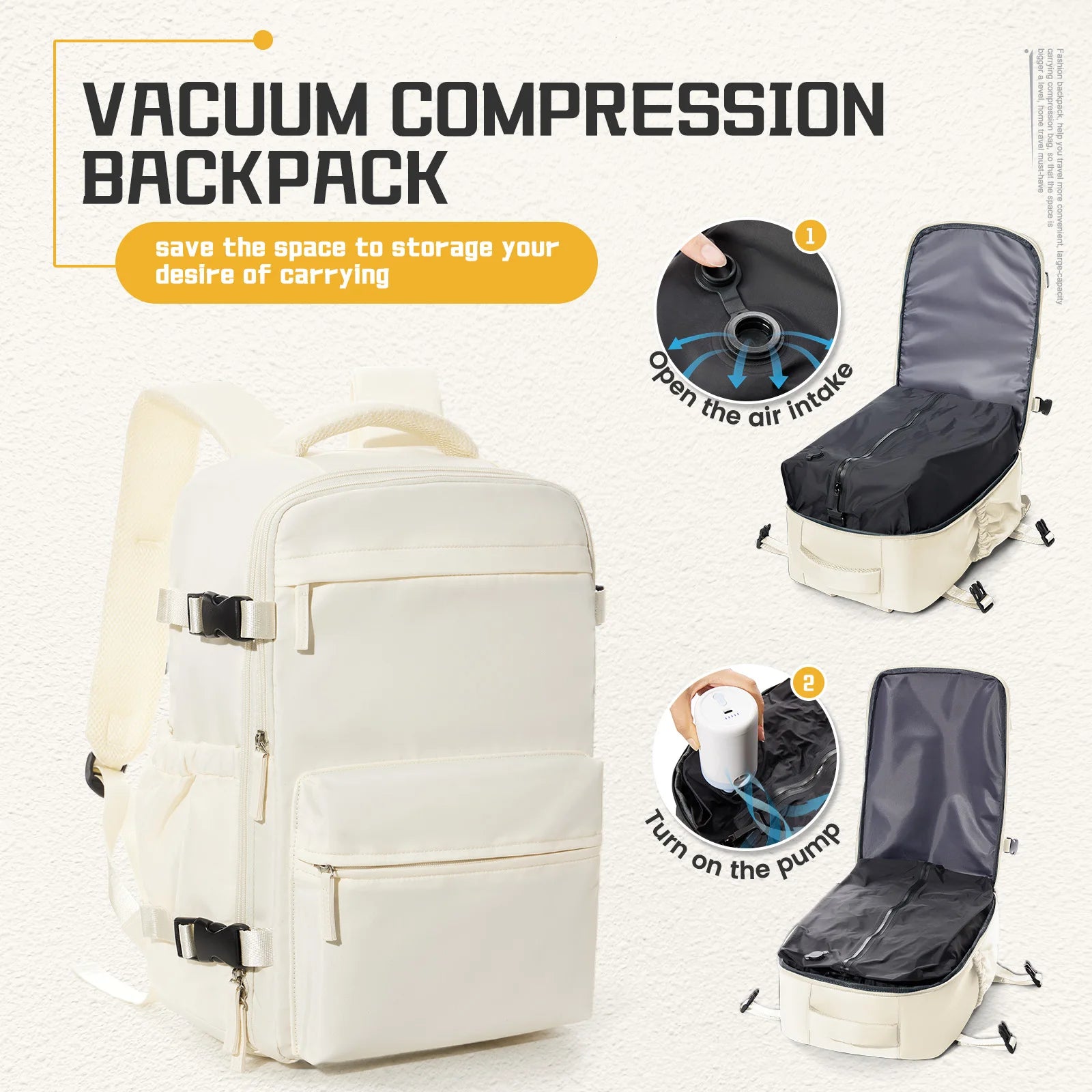 Men Vacuum Compression Backpack 15.6in Laptop Backpack Expand Hiking Vacuum Travel Backpack, Ryanair Backpack 40x20x25 Cabin Bag - Smarsty