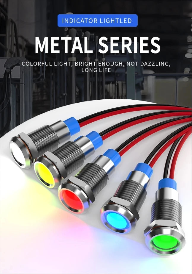 6mm LED waterproof metal indicator light signal light with wire 6V -12V -24V 24V 220V red/yellow/blue/green/white metal button - Smarsty