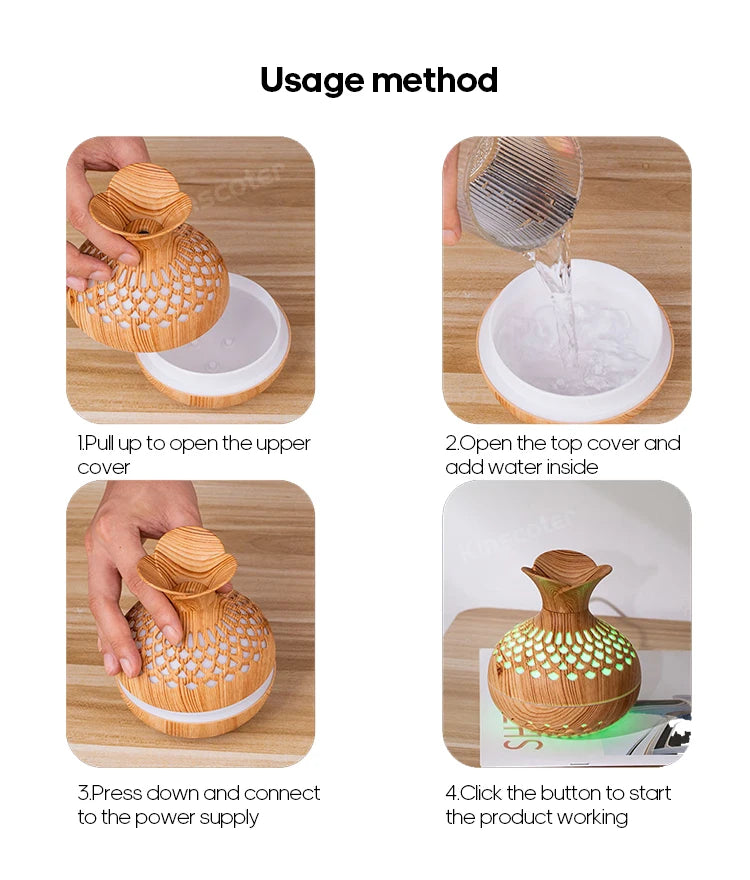 Wood Grain USB Humidifier for Hydration and Aromatherapy - Smarsty