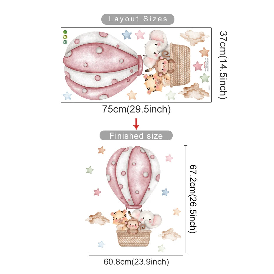 Cartoon Hot Air Balloon Animal Wall Stickers for Nursery - Smarsty