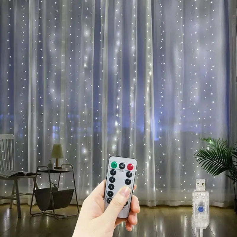 3/4/6m Curtain LED String Lights Garland USB Festoon Remote Control Fairy Garland Lights Christmas Decoration for Bedroom Home - Smarsty