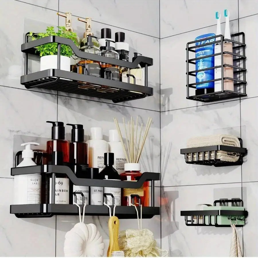 3/5 Pack Shower Organizer , Adhesive Shower Caddy with No Drilling, Rustproof Stainless Steel for Bathroom and Storage&Kitchen