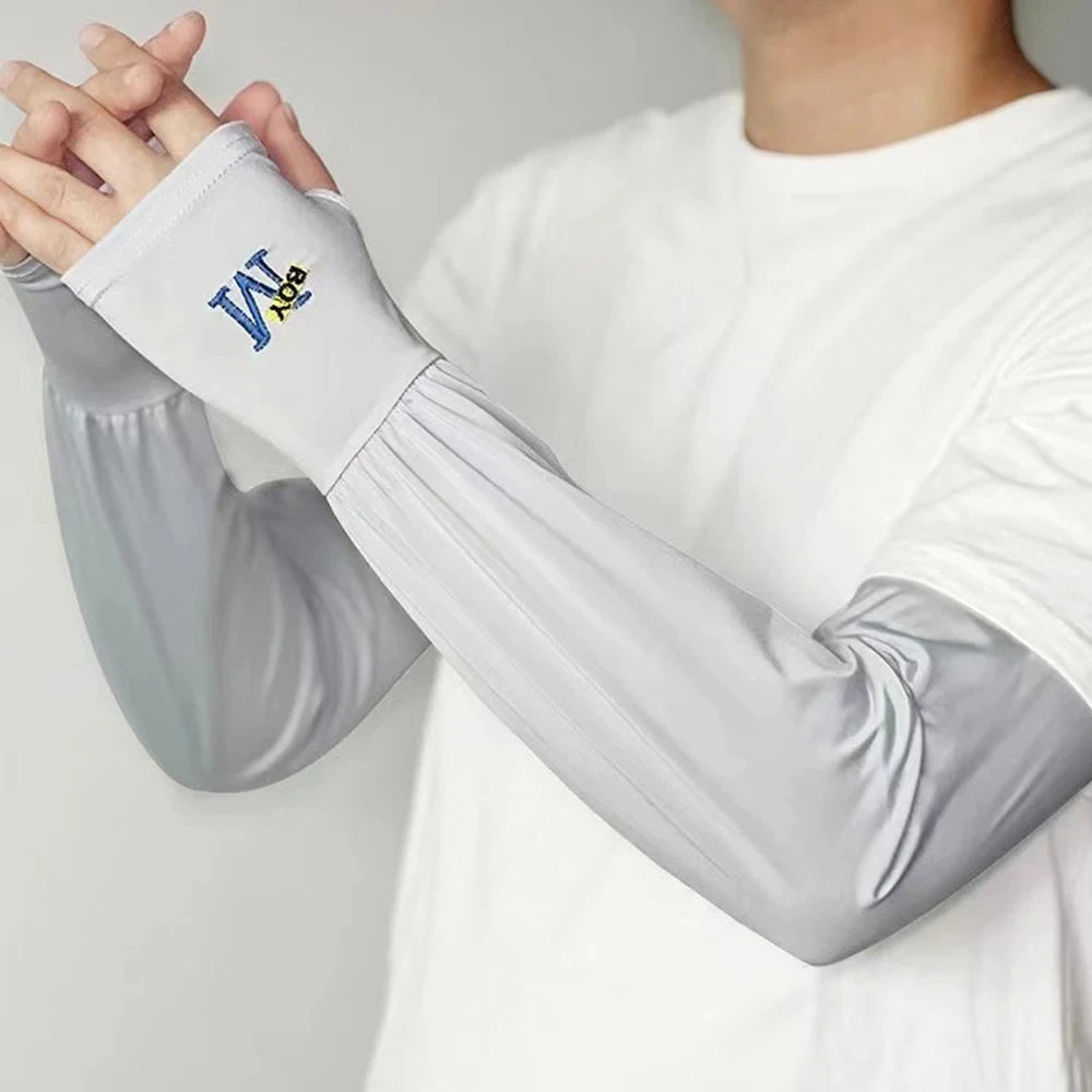 Mens UV Protection Ice Arm Sleeves Lightweight Cooling Gloves - Smarsty