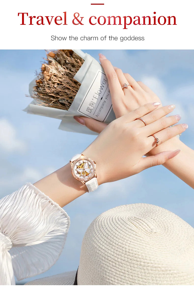 OLEVS Women's Luxury Waterproof Mechanical Watch with Butterfly Dial - Smarsty