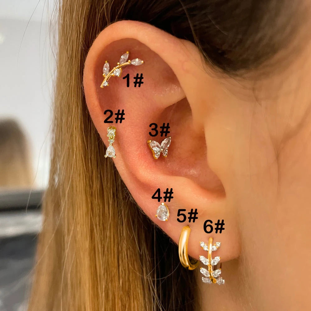 Cartilage Stud Earrings Cubic Zirconia Screw Back Lightweight - Smarsty