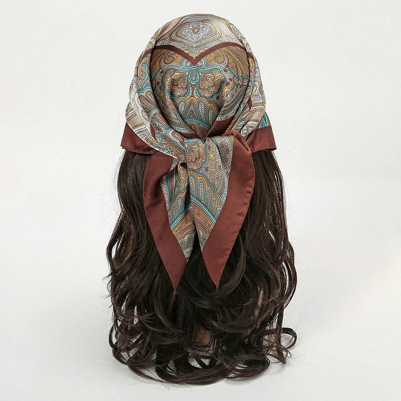 Bohemian Floral Print Silk Scarf for Women Sun Protection - Smarsty