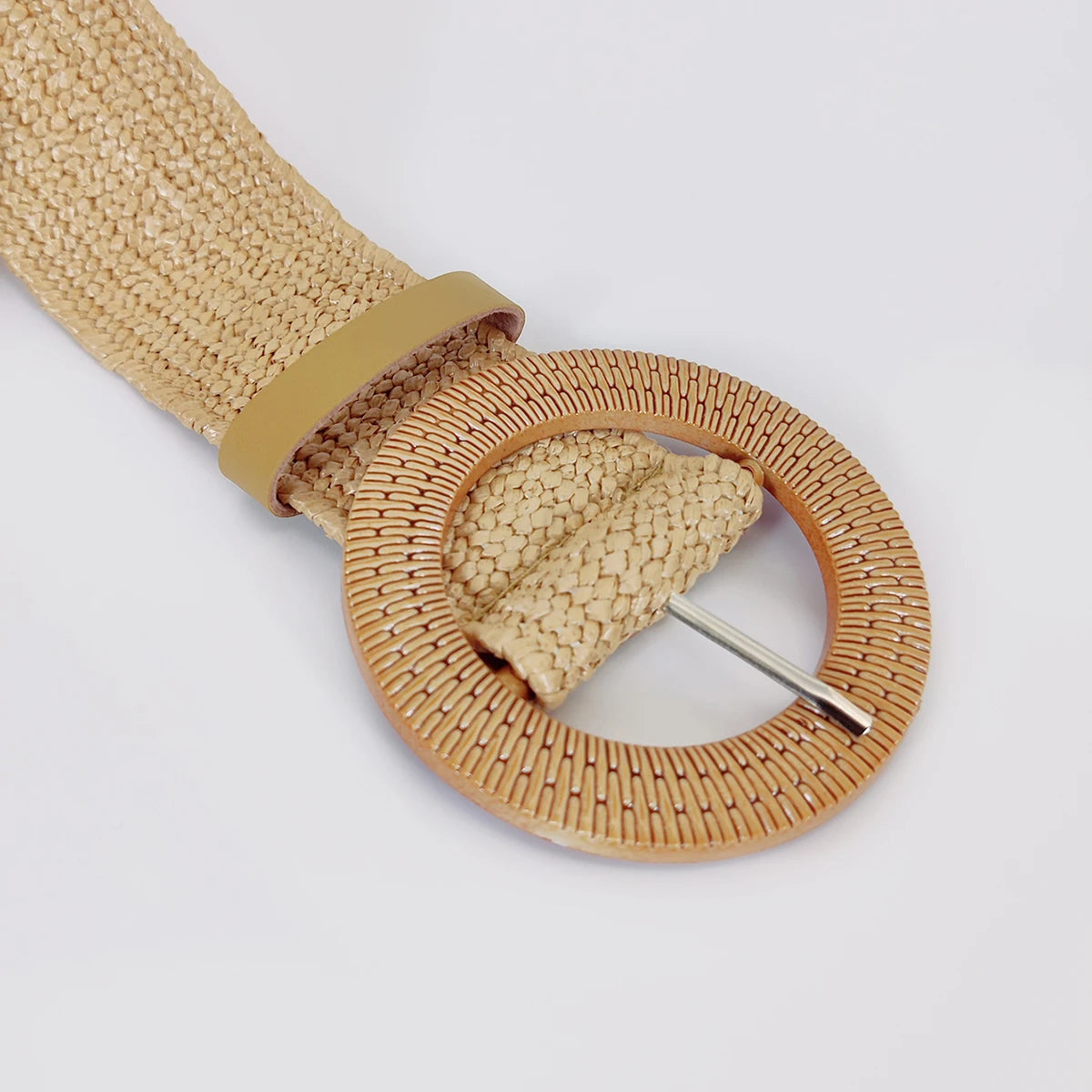 Women Boho Straw Belt with Round Buckle for Beach - Smarsty