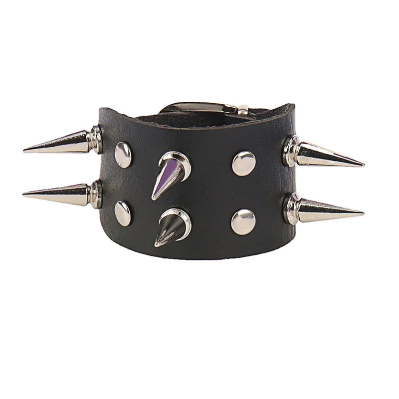 90s Punk Style PU Leather Spiked Bracelet - Smarsty