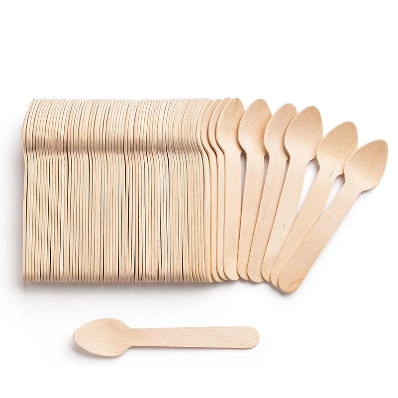 Disposable Wooden Spoons for Tasting and Sampling 50 to 200 Pcs - Smarsty
