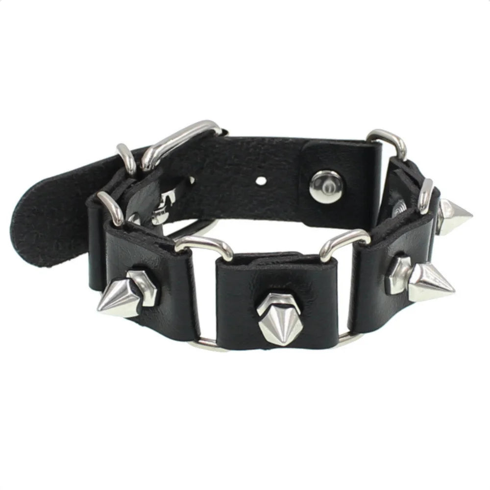 90s Punk Style PU Leather Spiked Bracelet - Smarsty