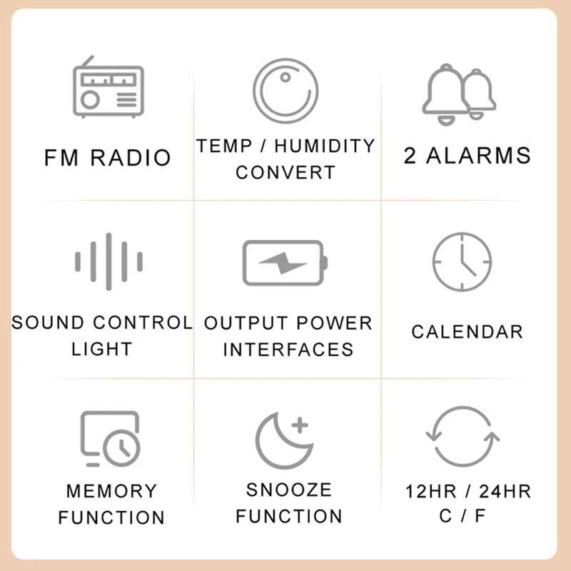 Modern FM Radio LED Alarm Clock with Temperature Display - Smarsty