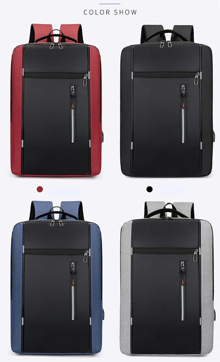 Men's Waterproof Oxford Laptop Backpack 15.6 Inch with USB Charging Port High Capacity Business Travel School Bag - Smarsty