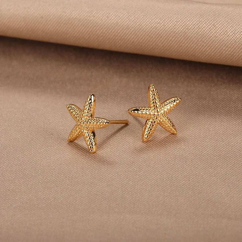 Vintage Starfish Stainless Steel Stud Earrings Lightweight - Smarsty