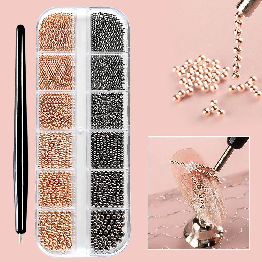 Mini Caviar Beads Nail Art Set with Magnetic Pen - Smarsty