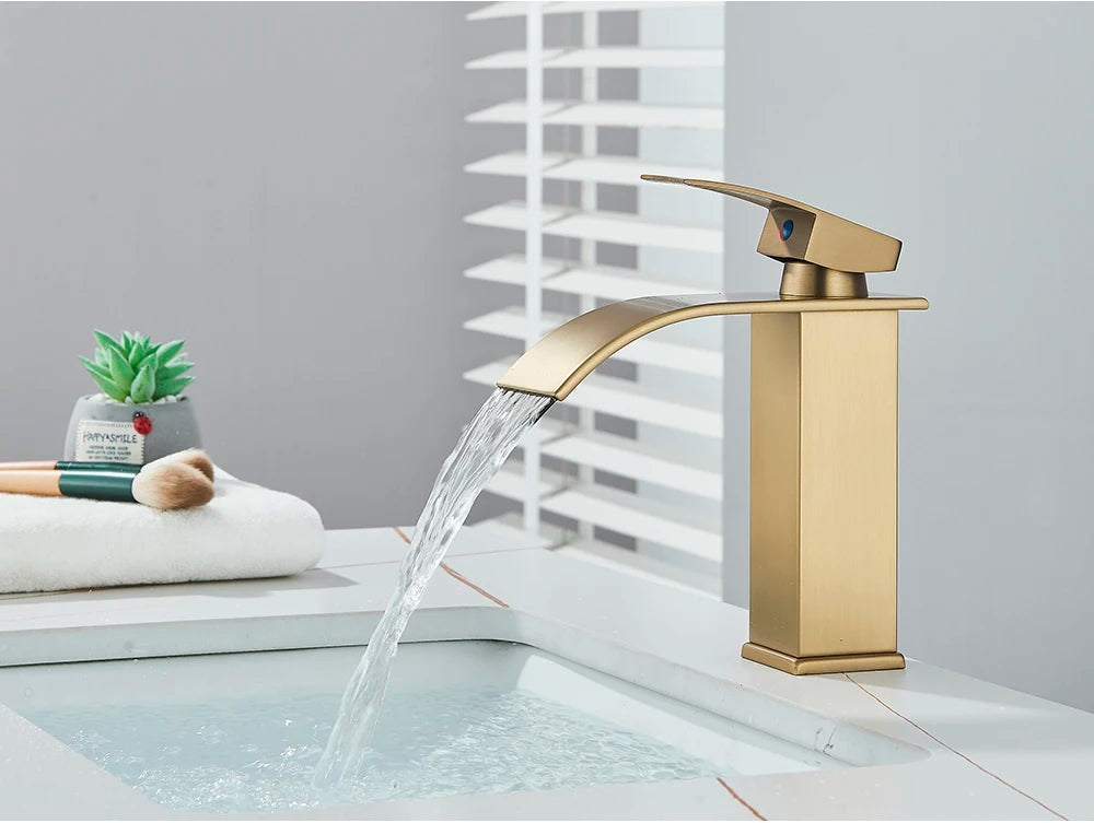 Brushed Gold Waterfall Bathroom Sink Faucet Mixer - Smarsty
