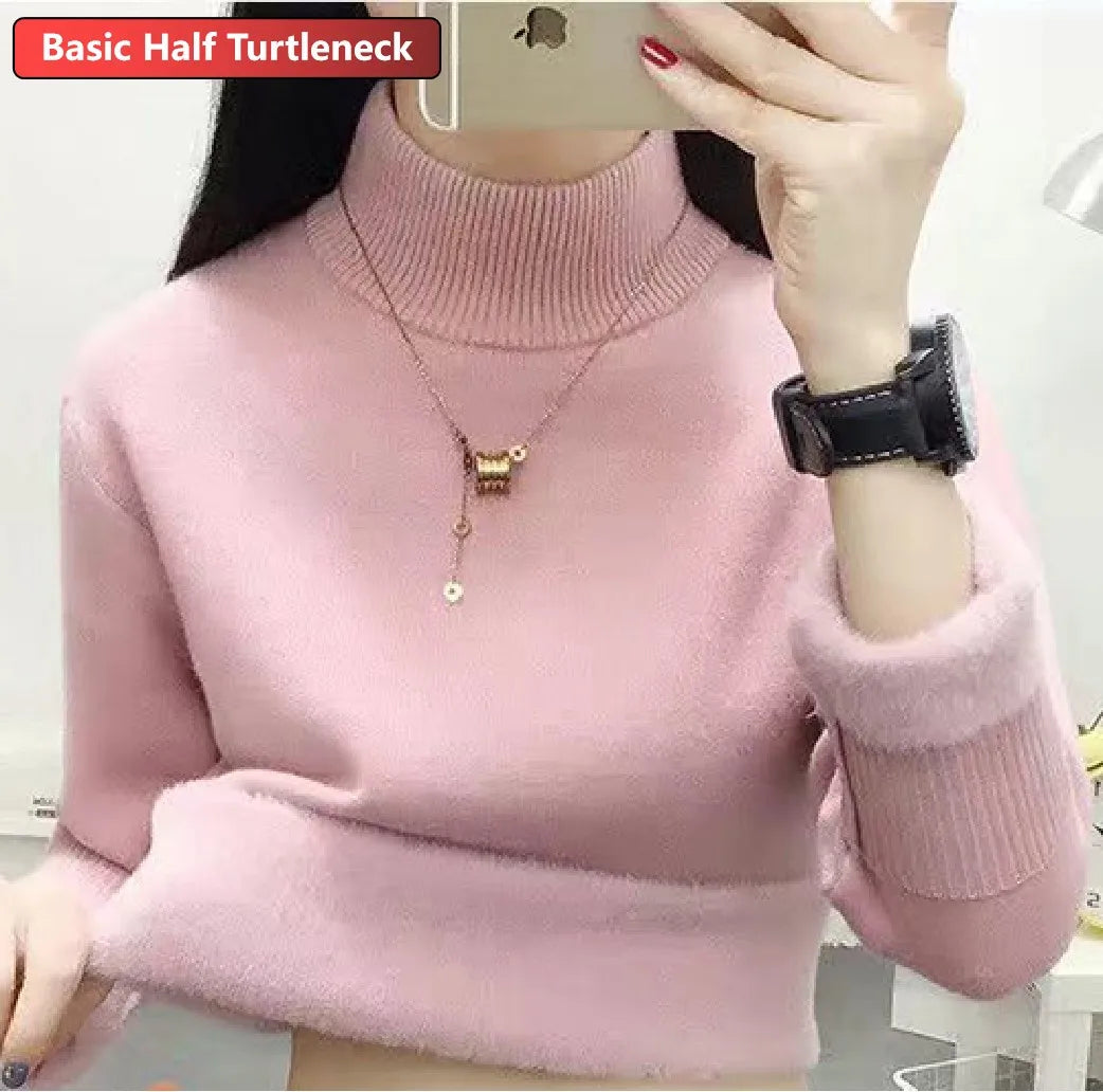 Turtleneck Winter Sweater Women Elegant Thicken Velvet Lined Warm Sueter Knitted Pullover Slim Tops Jersey Knitwear Jumper New - Smarsty