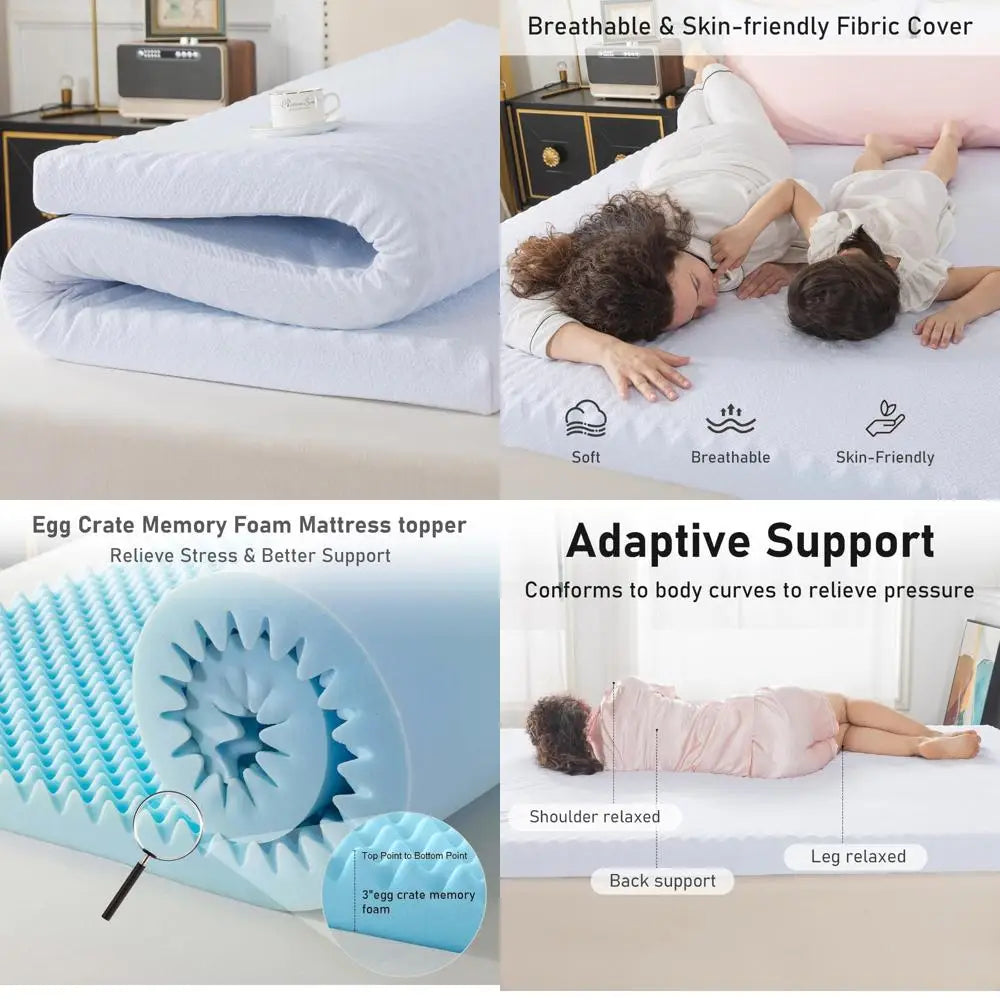memory foam mattress topper for soft support and breathable cover, ideal for back pain relief