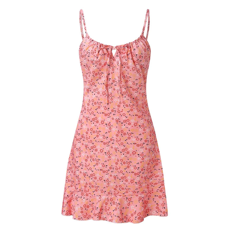 Women's Sexy Casual Home Small Floral Camisole Dress Summer Comfortable Skirt - Smarsty