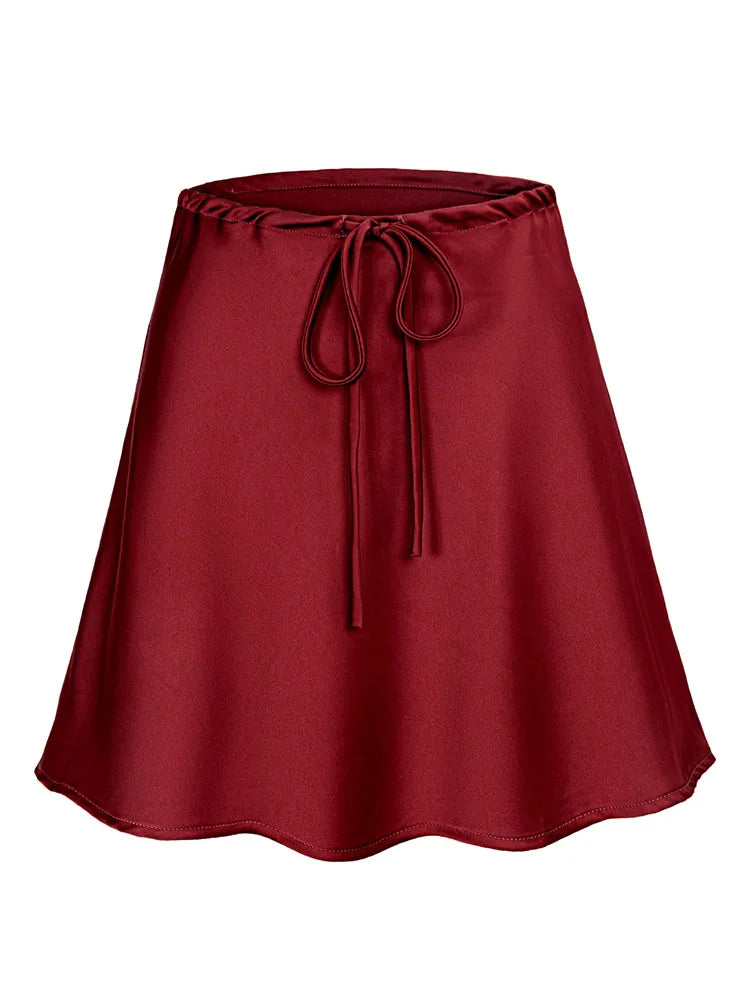 Satin Mini Skirts Women Summer Beige Silk Short Skirt For Woman Drawstring High Waist Black Satin Skirt A Line Women Short 2025 - Smarsty