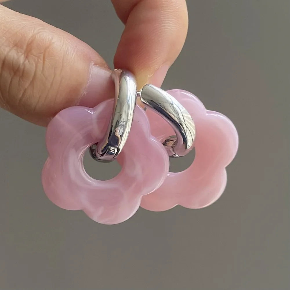 Cute Pink Acrylic Flower Drop Earrings for Parties and Gifts - Smarsty