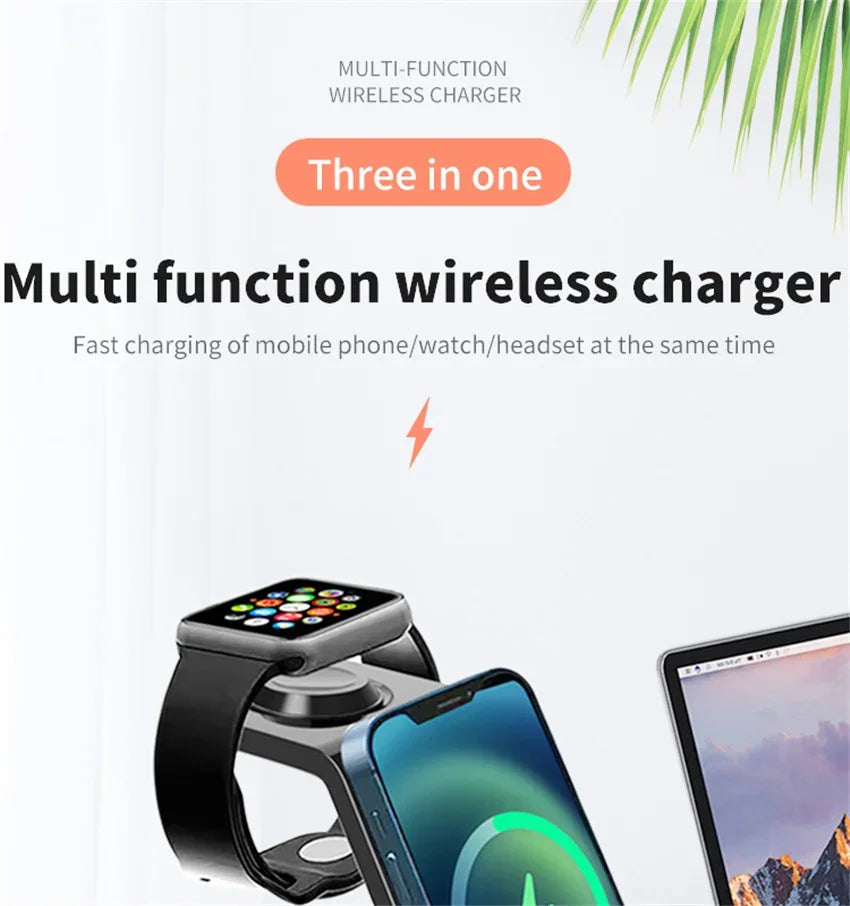 Three In One Wireless Charger Stand Fast Charging Dock - Smarsty