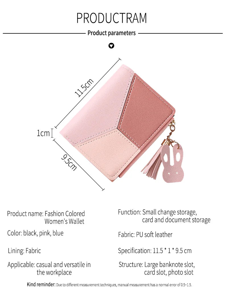 Fashion Women's Wallet Zipper Coin Purse Lady Short Clutch Purse Handbag Patchwork Leather Female Card Holder Wallet Phone Pouch