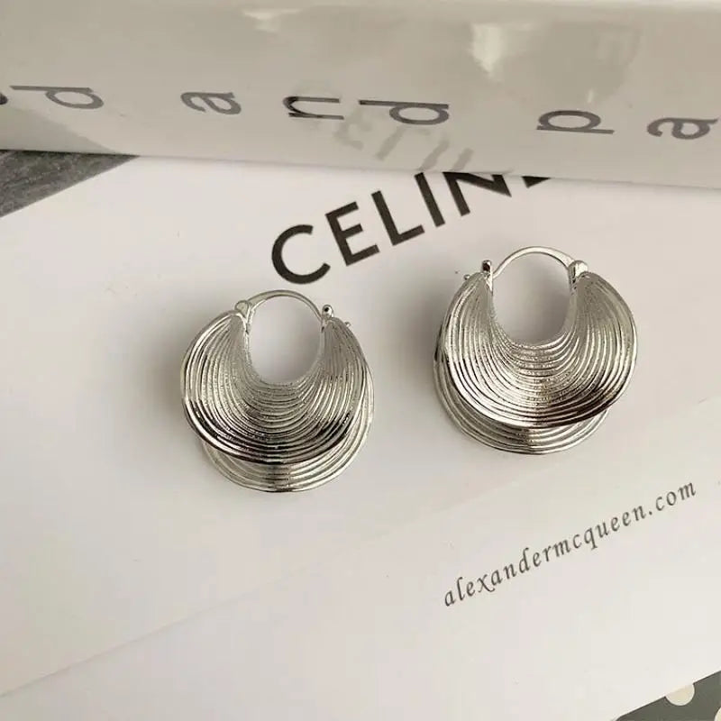 Geometric Striped Large Ear Buckle Earrings for Women - Smarsty