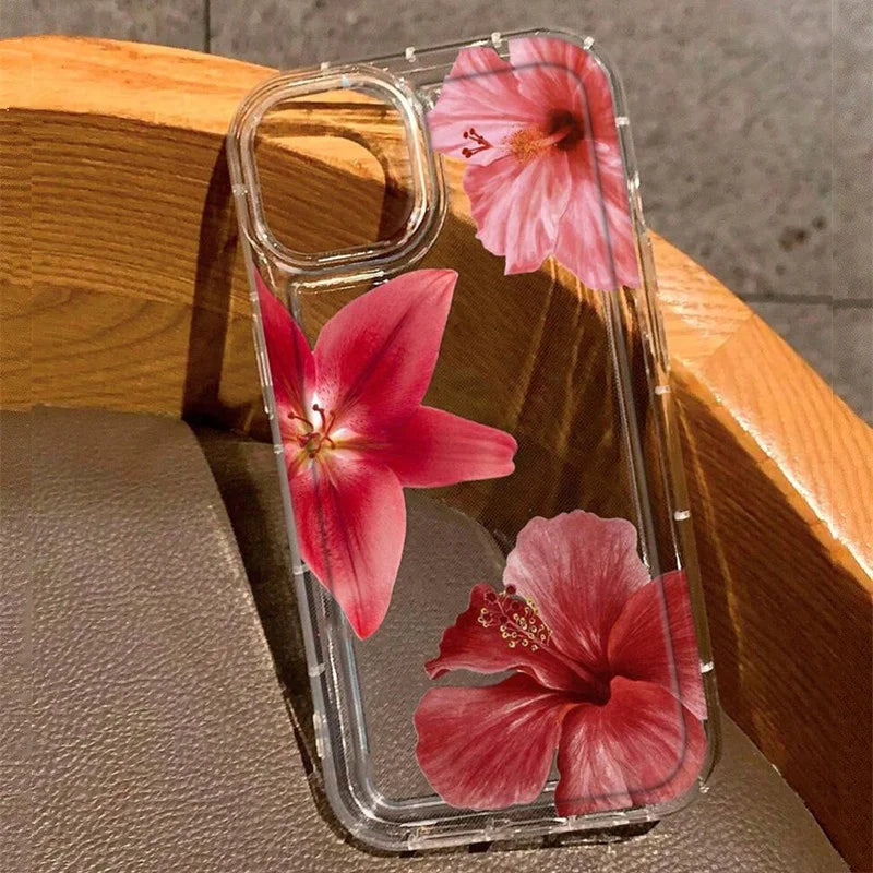 Clear Floral Phone Case Anti Fingerprint For iPhone 15 16 17 - Smarsty
