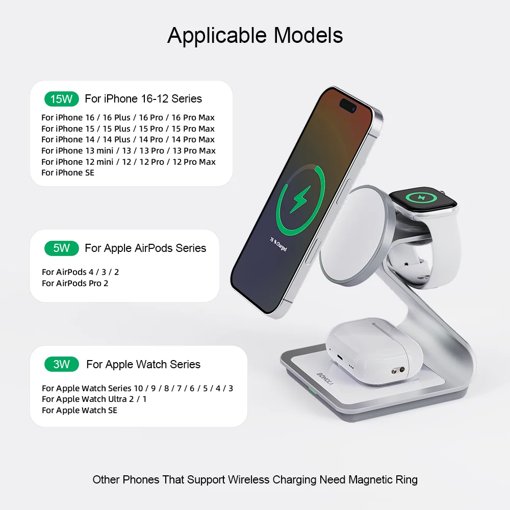 Magnetic Wireless Charger 3 in 1 Station for iPhone Watch - Smarsty