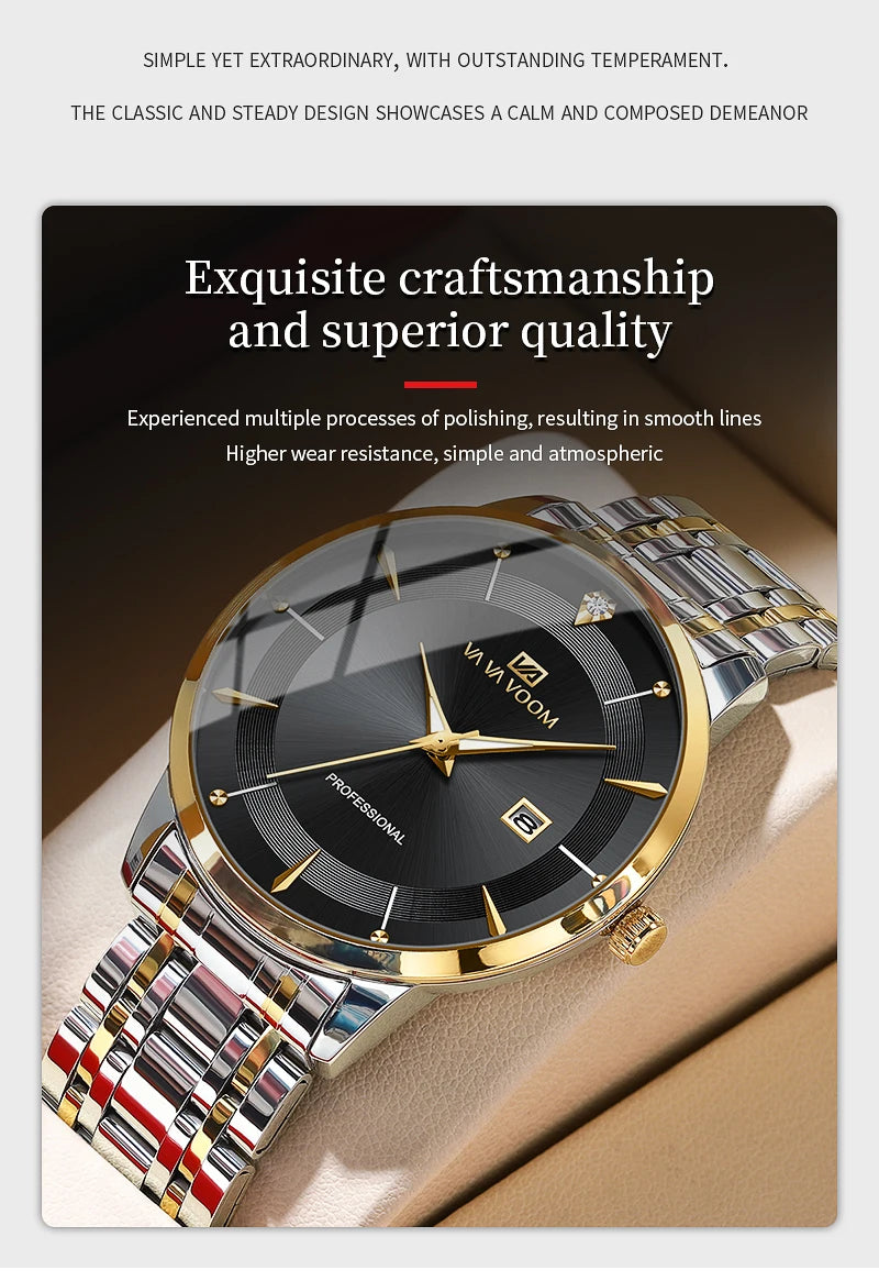 Luxury Stainless Steel Men's Watch with Rhinestones - Smarsty