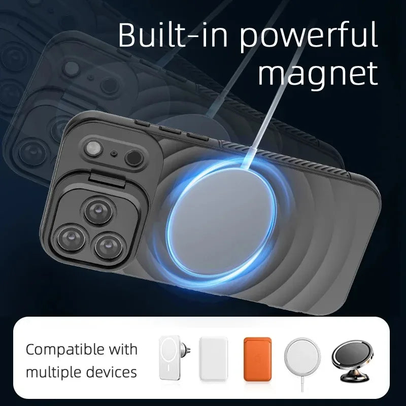 Ripple Matte Armor For Magsafe Magnetic Wireless Charge Case For iPhone 16 Plus 15 14 13 Pro Max Camera Fold Stand Protect Cover