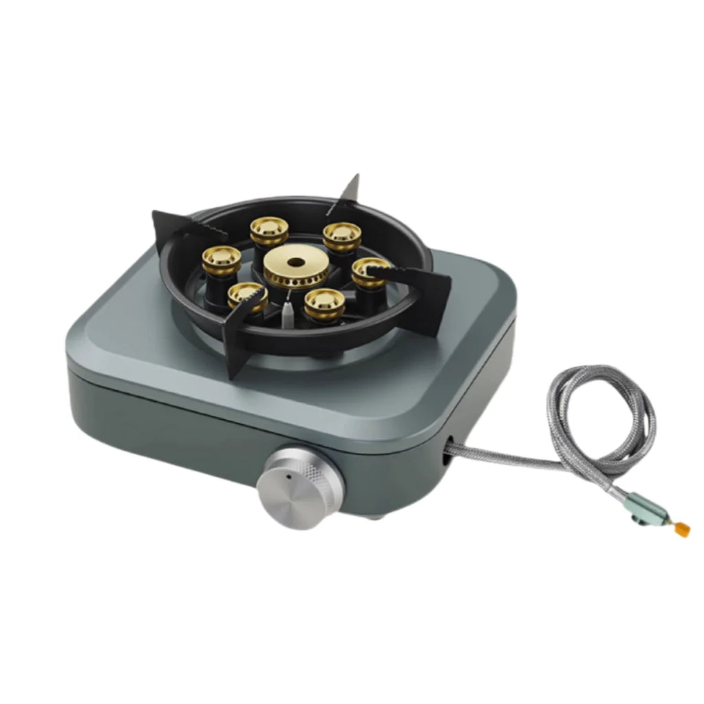 19800W 7-Core High-Power Camping Stove - Windproof Portable Gas Burner with Electronic Ignition for Hiking & Travel