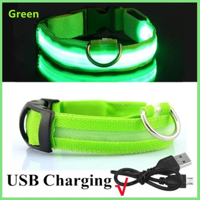 LED Glowing Dog Collar Adjustable Rechargeable Night Safety - Smarsty