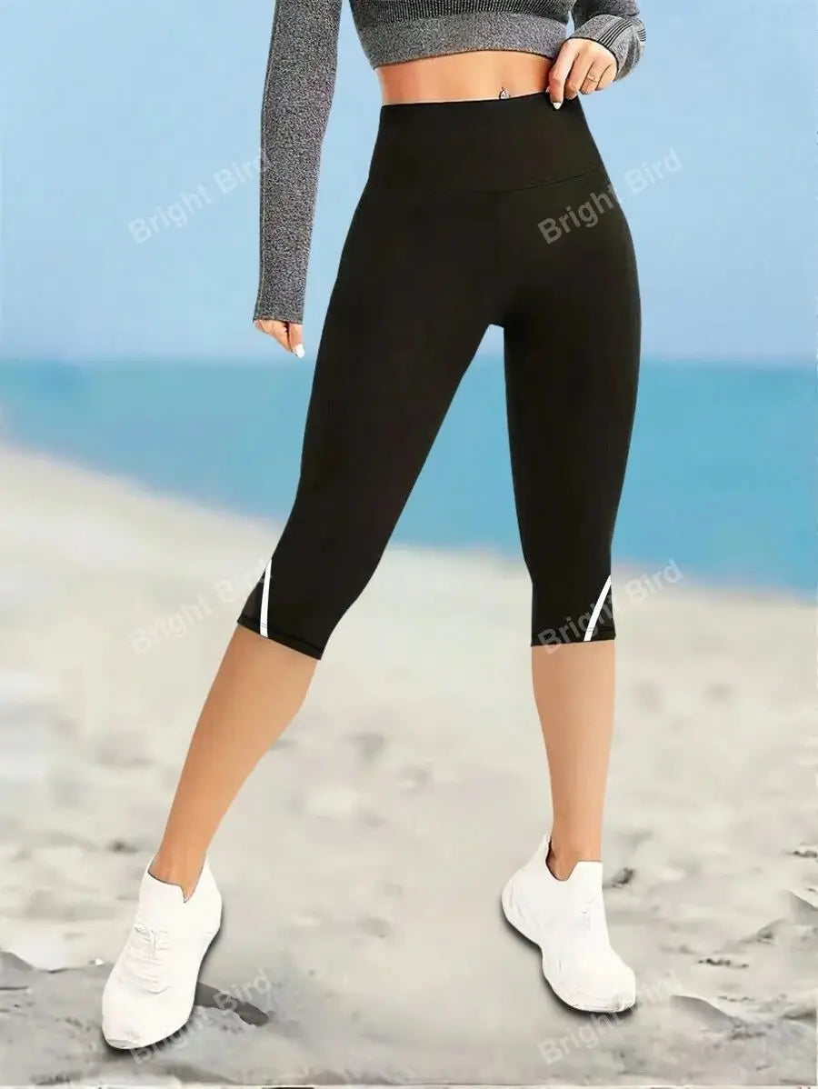 Mesh High Waist Yoga Pants Capri Leggings For Women, Tummy Control Workout Capri Leggings, Women's Activewear - Smarsty