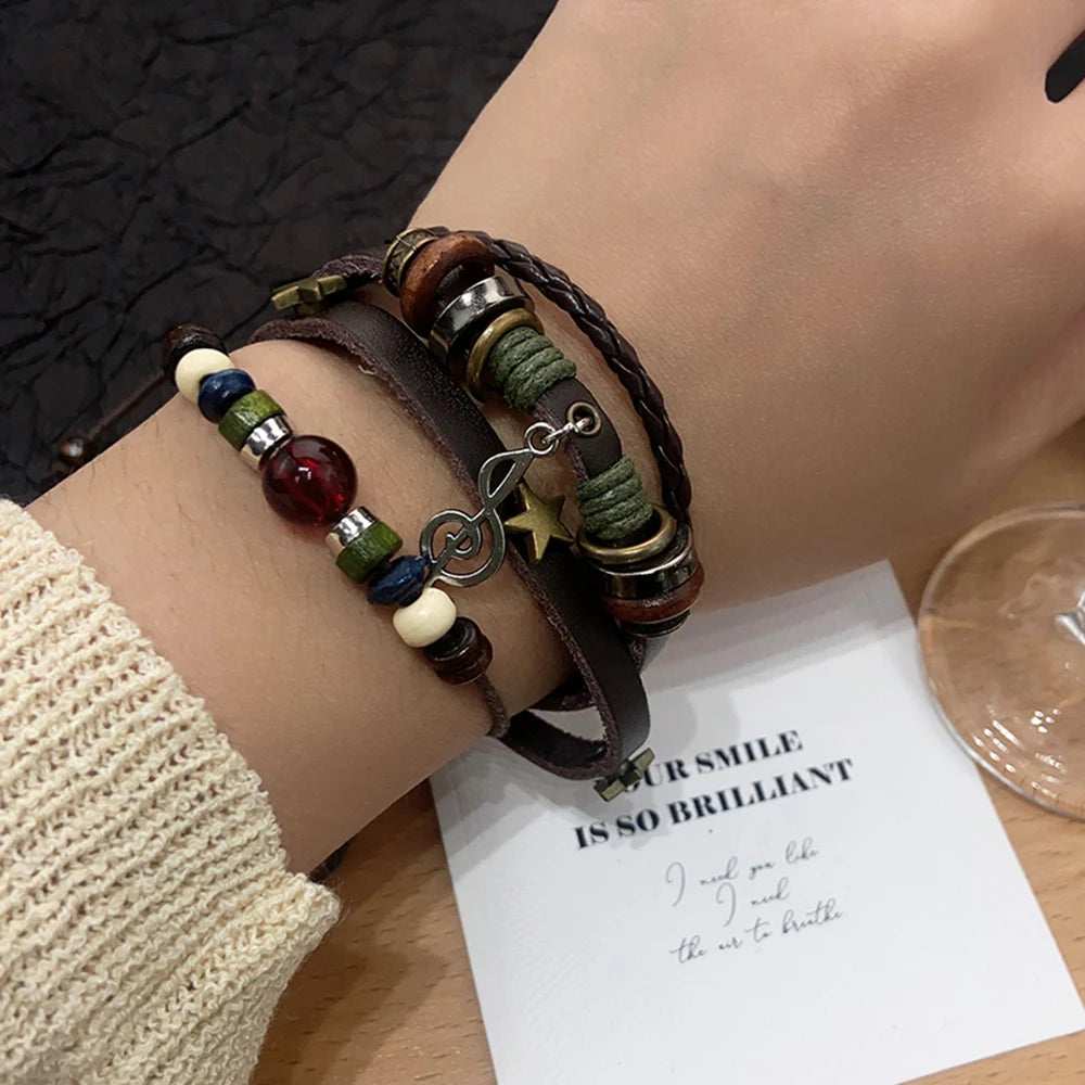 Handmade Leather Wrap Bracelet With Adjustable Beads - Smarsty