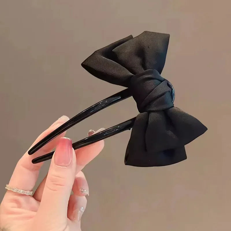 Elegant Black Bow U-Shaped Hair Clip for Women - Smarsty