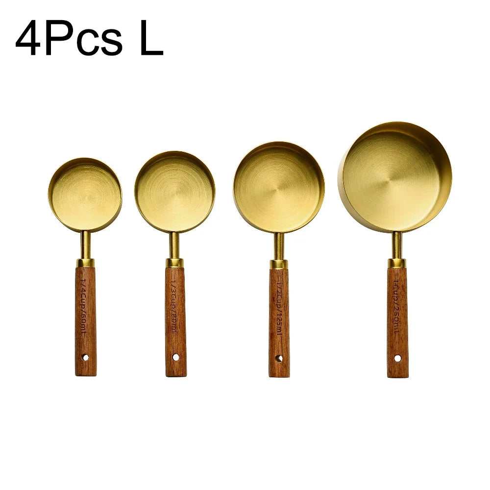 Gold Wooden Handle Stainless Steel Measuring Cups Set - Smarsty