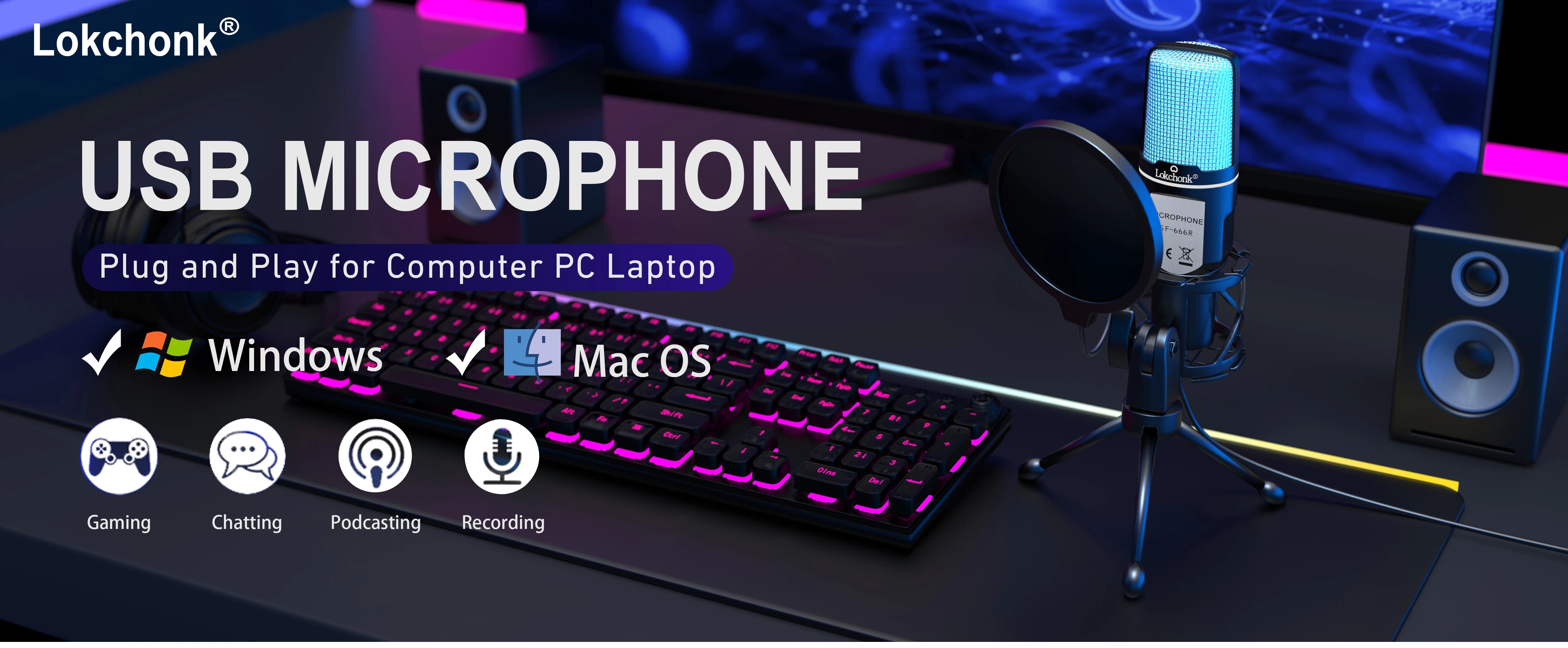 USB Condenser Microphone with RGB Lighting for Streaming - Smarsty