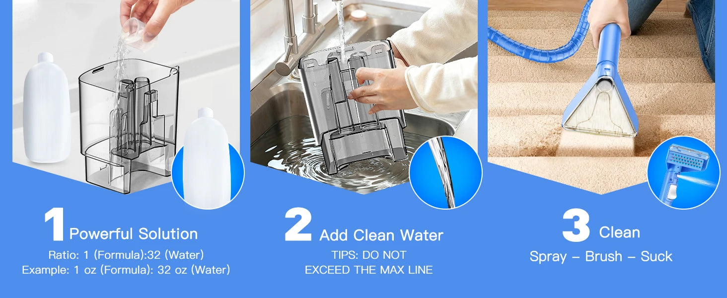 Carpet + Upholstery Cleaner Machine, 32Kpa Powerful Suction w/ 5 Cleaning Tools,Lightweight for Rug,Carpet,Car Seats,Pets,Stairs