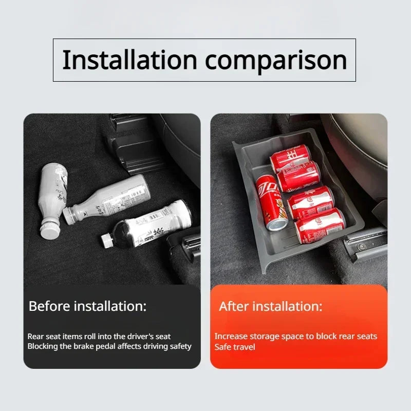 Underseat Storage Box for Tesla Model Y 2021-2024 Seats Drawer TPE Hidden Storage Tray Push Pull Car Organizer Car Accessories - Smarsty
