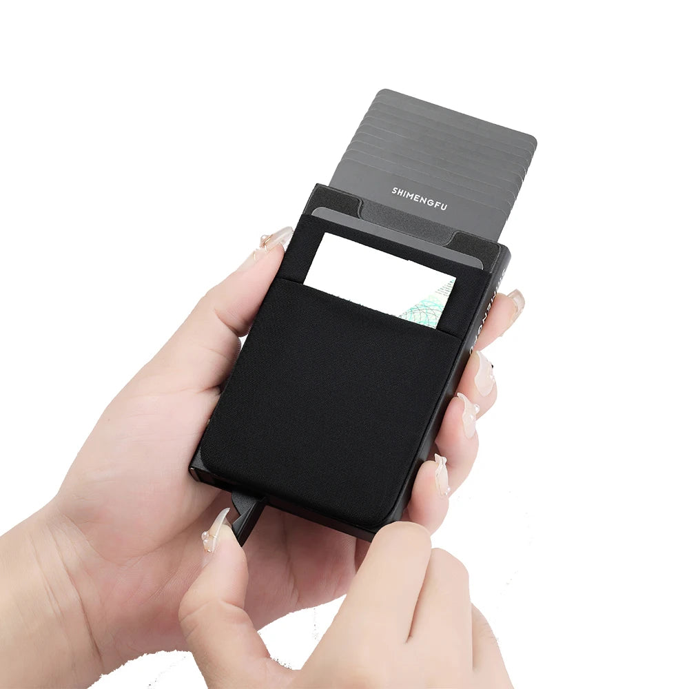 Pop-Up Card Holder RFID Protection Slim Aluminum Men Wallet Elasticity Back Pouch ID Credit Case Travel Cardholder Women Purse - Smarsty