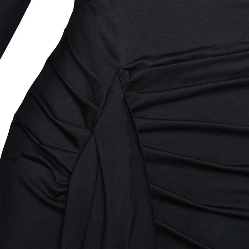 Mozision Turtleneck Thigh High Split Sexy Maxi Dress For Women Fashion Long Sleeve Draped Bandage Bodycon Club Long Dress - Smarsty