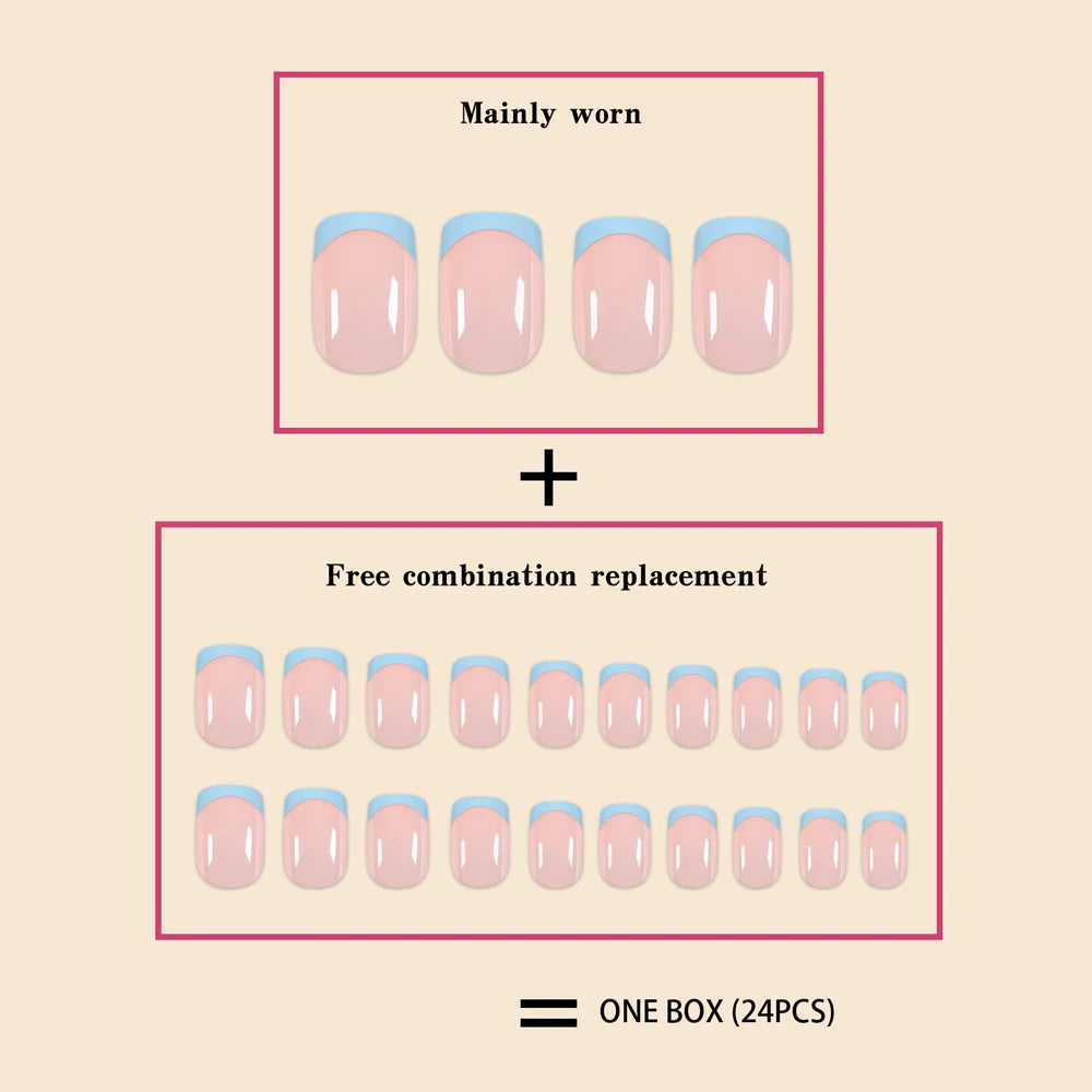 24 Pcs Women Short French Dual Color Press On Nails - Smarsty