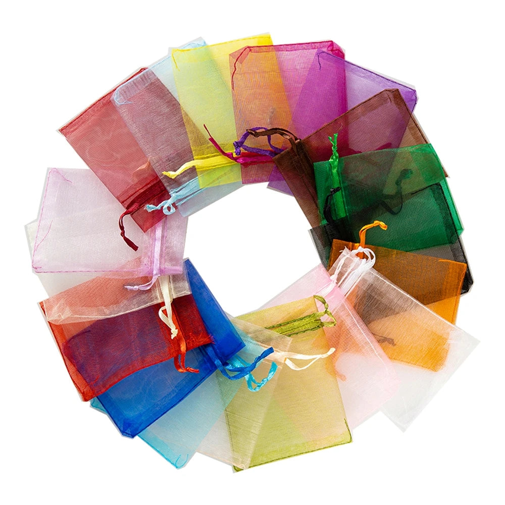 50 Pcs Pink Organza Drawstring Bags for Jewelry Packaging - Smarsty