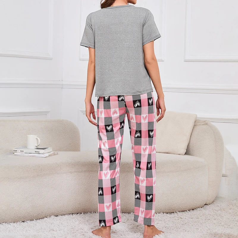 Women's Short Sleeve Crew Neck Top With Shorts And Pants 3 Piece Loungewear Sleepwear Lounge Sets Nighty Print Casual Pajama Set - Smarsty