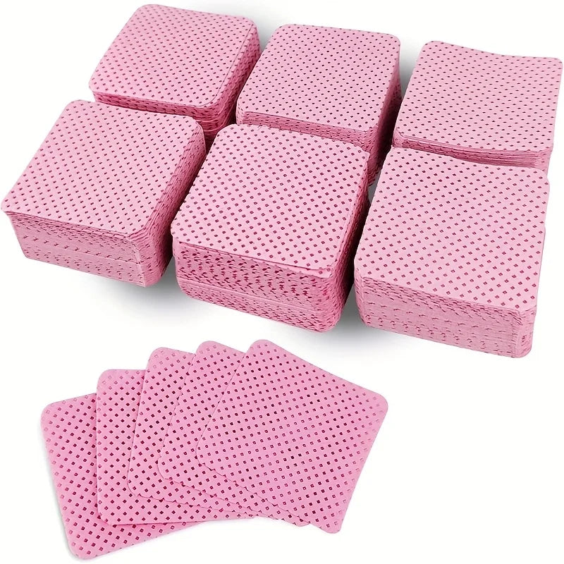 50 Pieces of Velvet-Free Nail Wipes, Super Absorbent Nail Wipes for Removing Gel Polishing, Extension Eyelashes and Nails (White Pink)