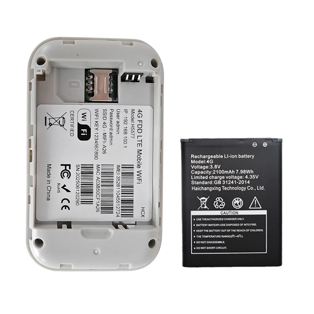 2100mAh Wireless Modem 4G Pocket WiFi Router Portable Mobile Hotspot with SIM Card Slot Wide Coverage 4G Wireless Router