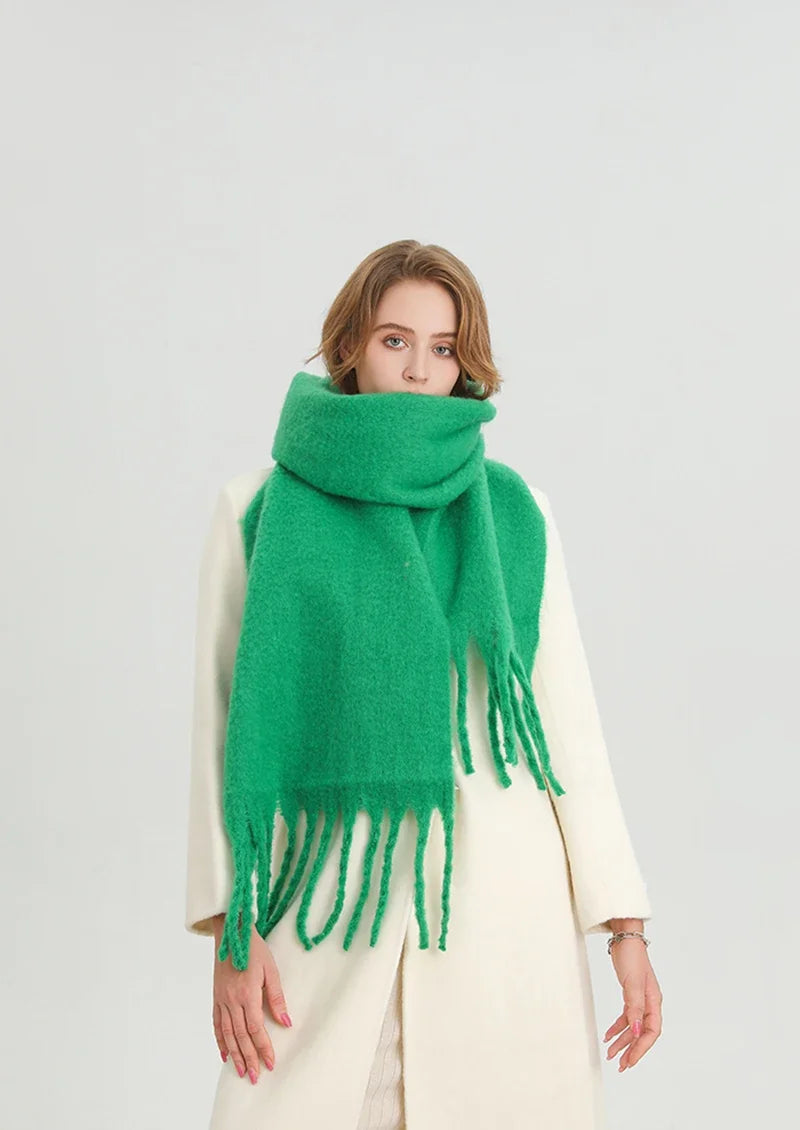 Winter Scarf for Women Cashmere Warm Solid Pashmina Blanket Wraps Female Thick Soft Bufanda Big Tassel Shawl Long Poncho Echarpe - Smarsty